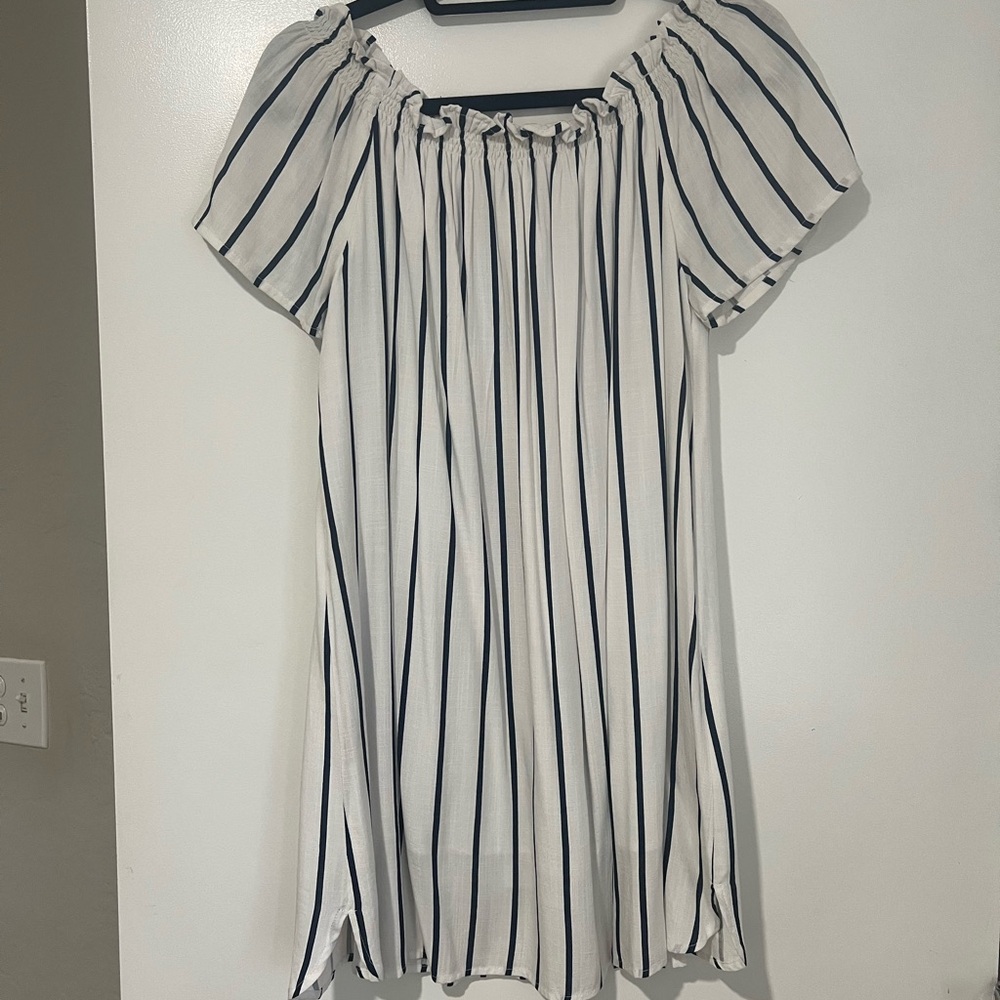 Audrey White and Navy Blue Striped Dress
